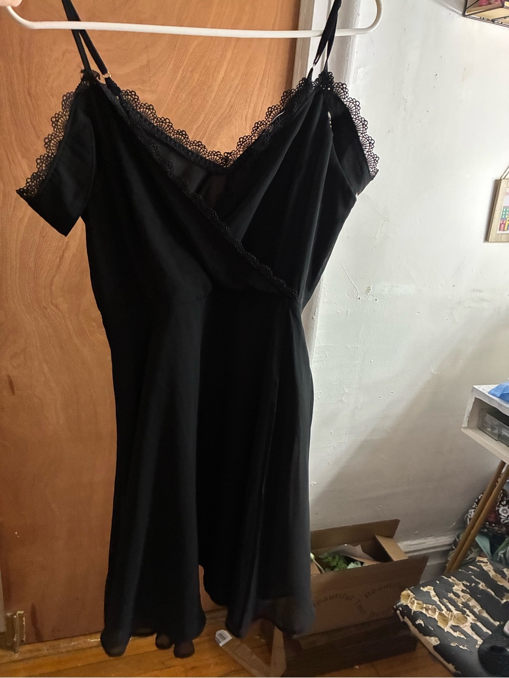 Lulu's Black  Lace-Trim Slip Dress